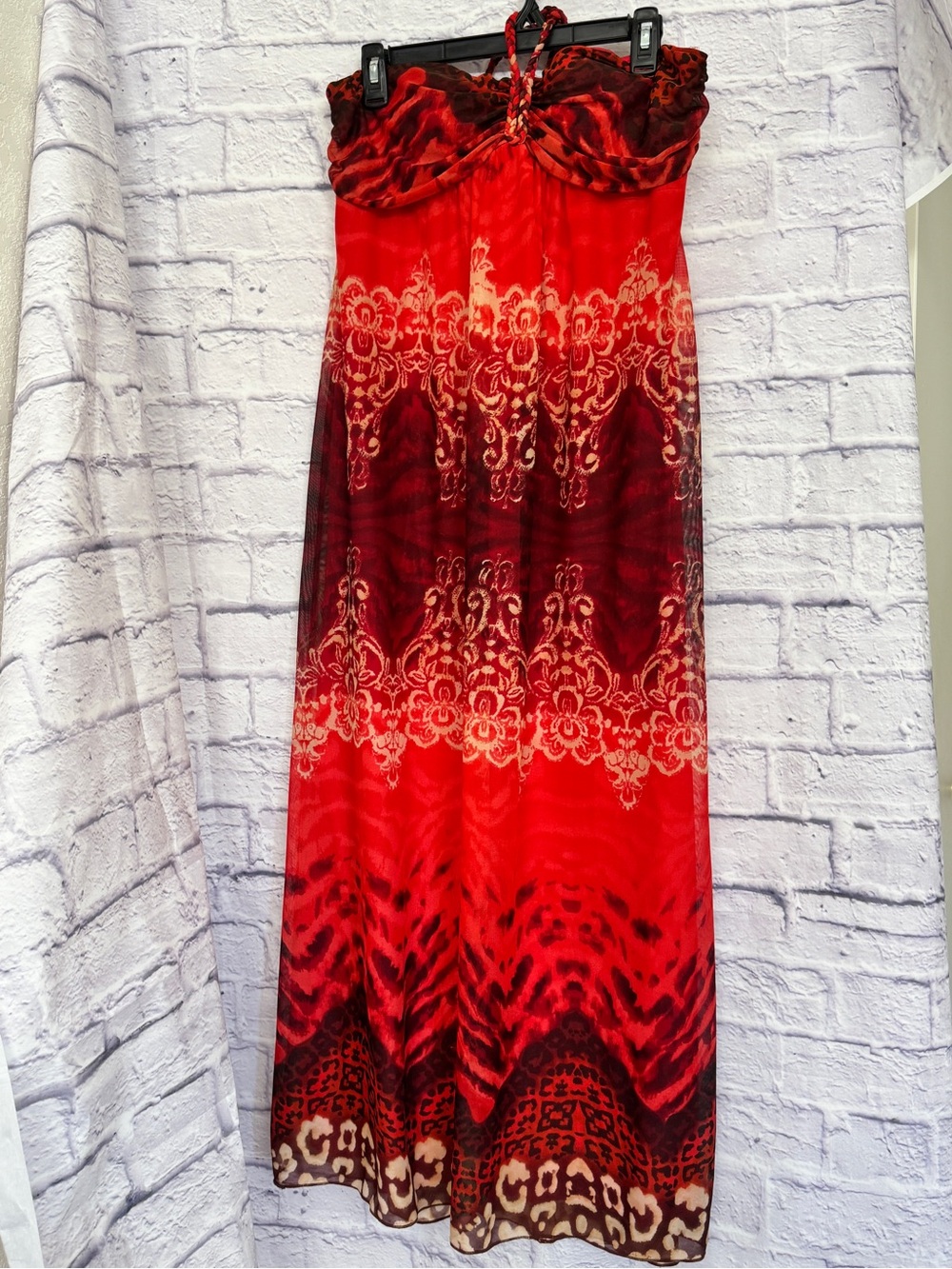 City Triangles Red Strapless Ombre Maxi Dress